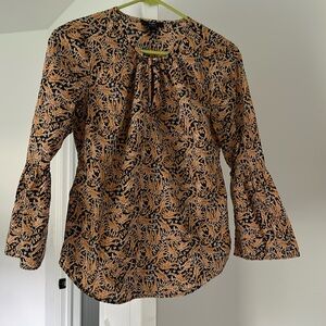 J Crew X Drake’s for London Giraffe Print Bell Sleeve Top, Size 0
